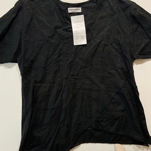 Black artsy boho black linen asymmetrical blouse